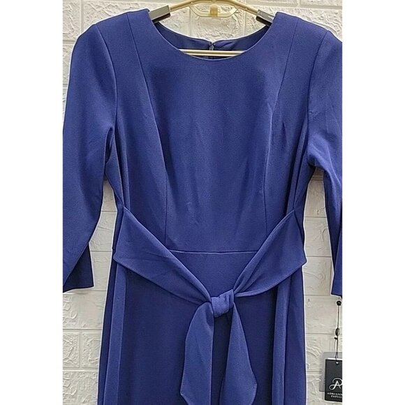 Adrianna Papell Crepe Tie Waist Sheath Dress Women's Size 4 Navy Blue - Picture 3 of 5